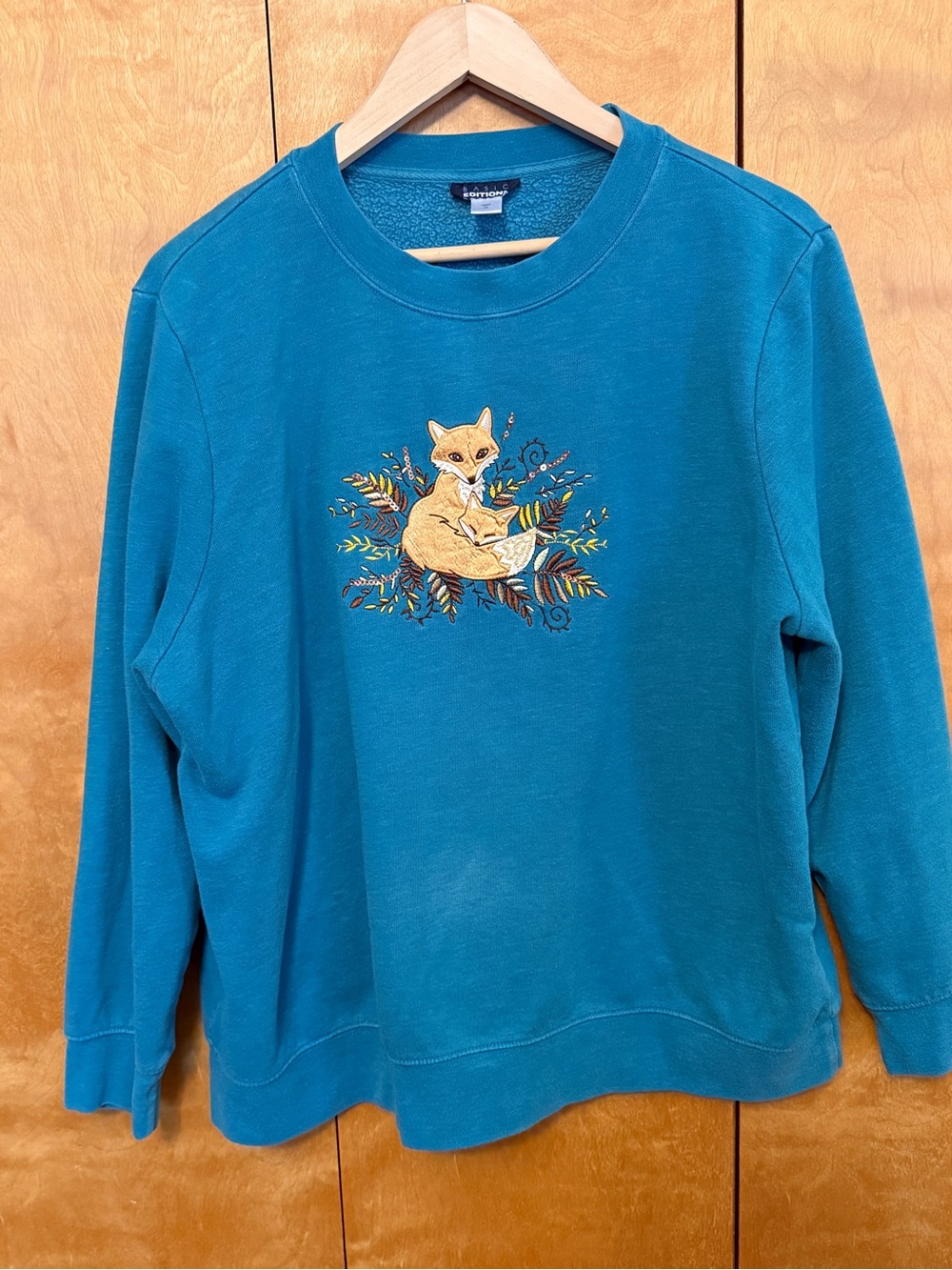 Vintage Teal Fox Crewneck Sweatshirt - size X-large